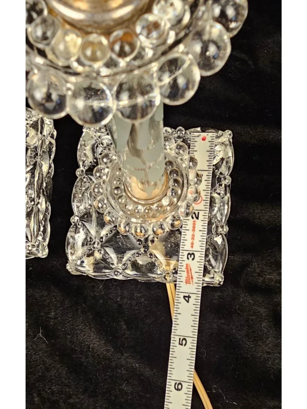 Vintage Pair Of Berwick Crystal Table Lamps With Etched Glass Columns & Candlewi